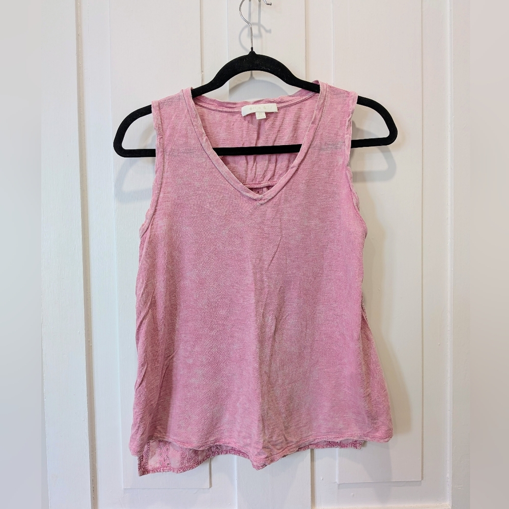 Eri + Ali Anthropologie Pink Sleeveless V-neck Tank Top Eyelet | Xsmall